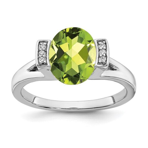 Kazi Luxury 14k White Gold Oval Peridot and Diamond Ring